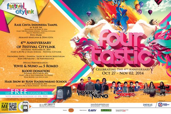 festcitylink's tweet photo. Let’s celebrate the 4th Anniversary of FESTIVAL CITYLINK! Present: @yovieandnuno &amp; @5RomeoID. Be ready guys! #FREE http://t.co/uOmjT3O3Q1
