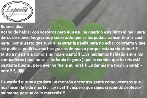 LegantisSL's tweet photo. Nuestros clientes: lo mejor de nuestra empresa. Mirad que mail nos mandaron http://t.co/Cv0mGkJxap