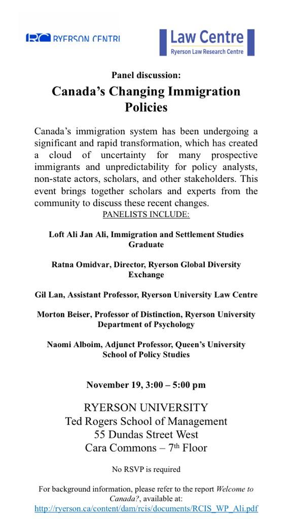 Looking forward to @RC1S panel discussion on Canada's changing immigration policies #cdnpoli #cdnimm