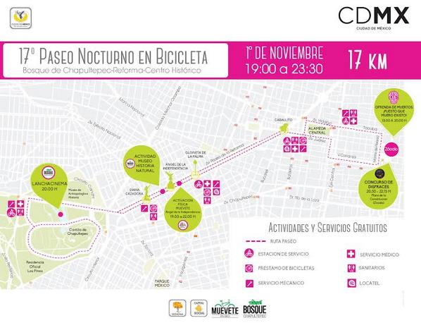 tmullergarcia's tweet image. La ruta del #17PaseoNocturnoCDMX será de 17 km; @ChapultepecCDMX – Av. Paseo de la Reforma – Centro Histórico