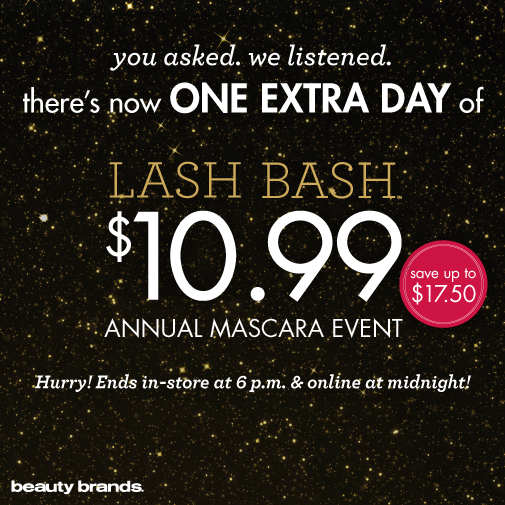 beautybrands's tweet image. You asked. We listened. There is ONE EXTRA DAY of #bbLASHBASH! bit.ly/1wNr1pj