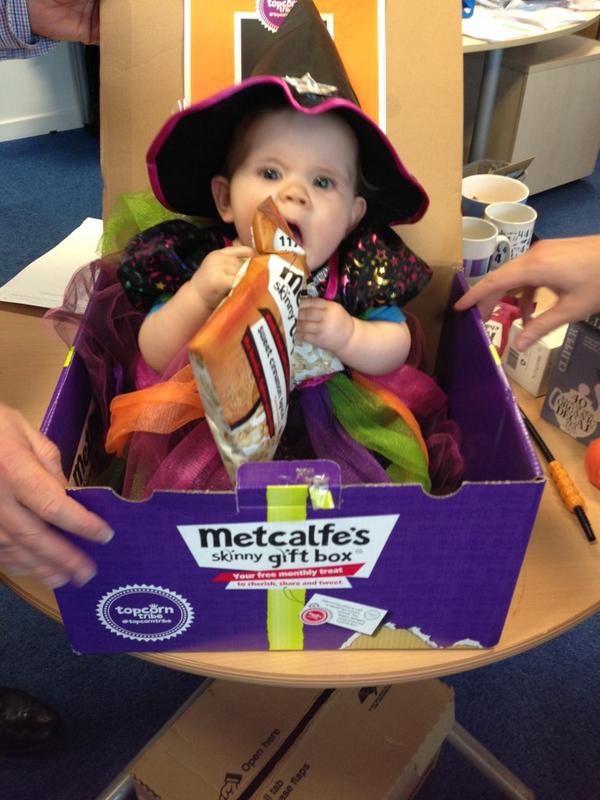 zoe__morris's tweet photo. Our visitor today definitely knows 'witch' flavour of @MetcalfesSkinny is her favourite! #topcorntribe #Halloween http://t.co/v2IuP0niX9