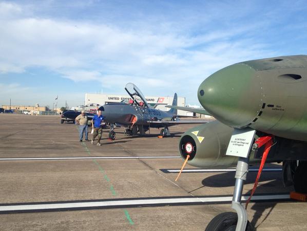 Impressive lineup of jets on the ramp in Houston this morning <a href="/CollingsFdn/">Collings Foundation</a> ready to make some noise.