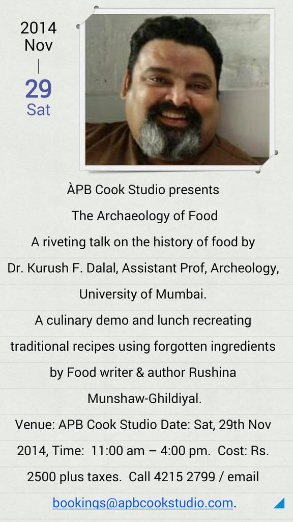 RushinaMG's tweet photo. #ANNOUNCING @APBCookStudio 1st ever food history event@ Archeology of Food with the awe inspiring @Karboholic #RT pls http://t.co/3E7Er6m8wm