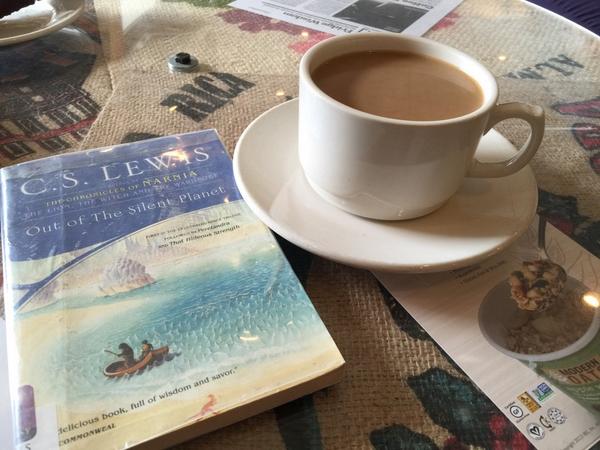 JEMichaelson's tweet photo. C.S.Lewis and french press at Daybreak. Happy me. Wish you were here @AtlaDeChamp! http://t.co/pyLFsscsg8