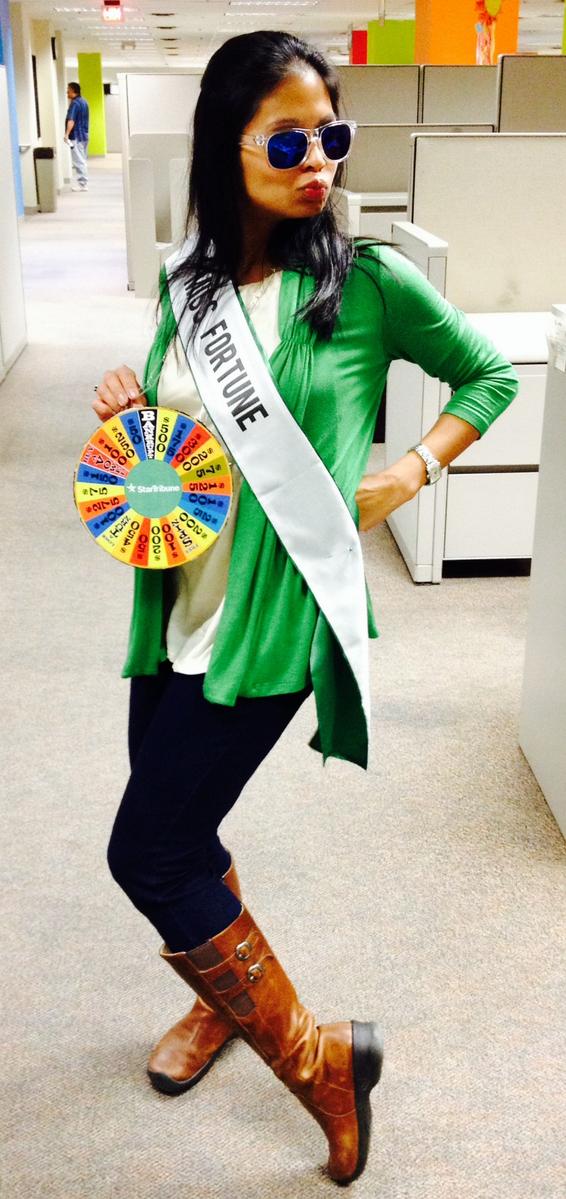 kfosty's tweet photo. #HalloweenCostumes My take on the word 'misfortune' #striblife #salesdevlife #wheelwatcher #wheelfortune http://t.co/FY9kLOgoXF