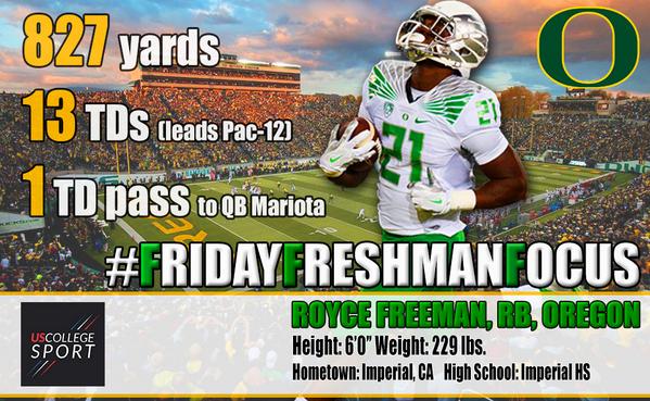 US_CollegeSport's tweet photo. RB Royce Freeman of @WinTheDay is the feature of this week's #FFF! #GoDucks #WTD http://t.co/M8SjlwhIZ1 http://t.co/KYXsw3jMSd