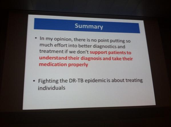 edelmott's tweet photo. MDR-TB survivor Busisiwe: better treatment won't help if we don't support pts to understand their dx #wclh2014 http://t.co/dCPwwBunCD