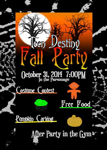 JarrodBaker's tweet photo. @TeenDestiny1 Fall House Party 2NYT @ 7PM @ BIG HOUSE @ Church! Invite a homie, costume contest, win some cool stuff! http://t.co/cIaSq9Nvsm