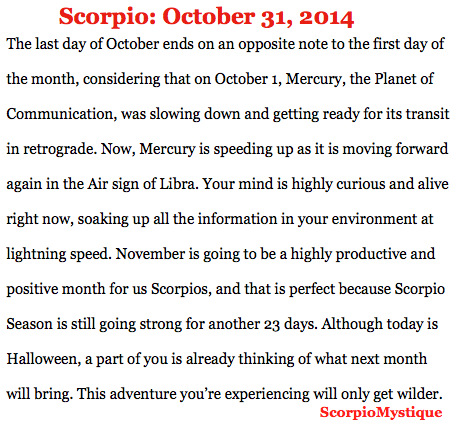 ScorpioMystique's tweet photo. #SMscope 10.31.14 ♏️️❤️️ #Scorpio #HappyHalloween http://t.co/Z9oxa3oFHL