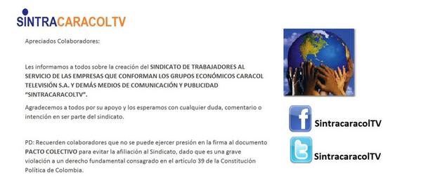 Sindicato CaracolTV (@sintracaracoltv) on Twitter photo 