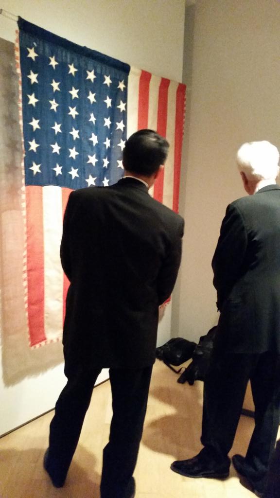 renotahoe's tweet photo. Happy 150th Birthday #Nevada! Nev Gov @BrianSandoval admiring the 36-star flag @nevadaart in #Reno. #36thstate #NV150 http://t.co/T4vSoPchTp