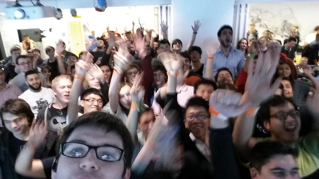 MLHacks's tweet photo. Stage selfie at @StudentHack! You're all awesome! #hackathonseason #Hackaween http://t.co/P5sZNkttfw