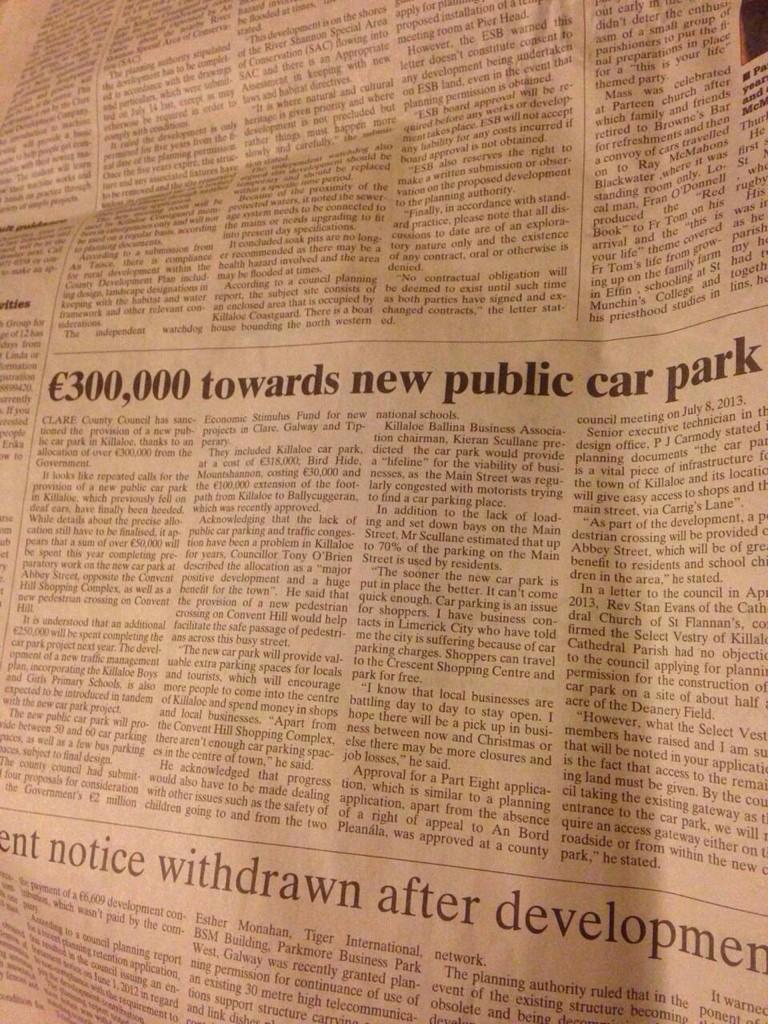 NiThG22's tweet photo. Good news!! #parkingproblemsolved @KillaloeBallina @PatBreen1 http://t.co/ExrWkrLOGJ
