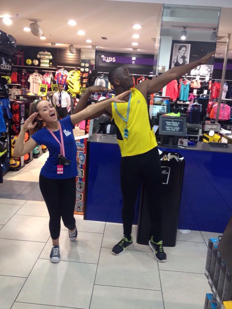 Tosanm's tweet photo. @FranMitchelllll @lifestylesports Usain Bolt paid liffey valley a visit today, challenged him to a race #runinthedark http://t.co/GOPbTkDamj