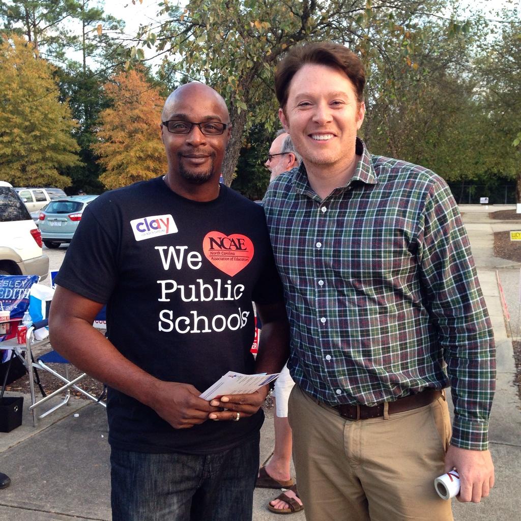 ClayForNC's tweet image. Proud to have the support of @ncae. Thx to @ncaepres Rodney Ellis for joining me in Fayetteville today. #nc02 #ncpol