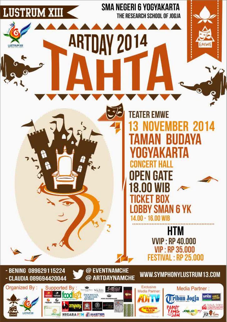 YogyakartaCity's tweet photo. #Jogja @ArtdayNamche Teater eMWe SMA N 6 YK proudly present #ARTDAY2014 on 13 November 2014 at Concert Hall TBY! http://t.co/C950rgmlbM