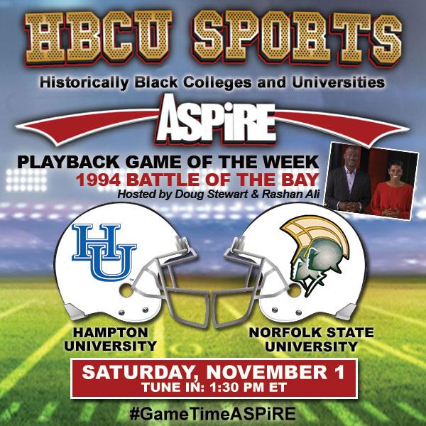 TODAY's <a href="/tvASPiRE/">aspireTV</a> Game of the Week <a href="/_HamptonU/">Hampton University</a> vs @nsuspartanz hosted by <a href="/RashanAli/">Rashan Ali</a> &amp; <a href="/2livestews/">2 Live Stews</a> #GameTimeASPiRE