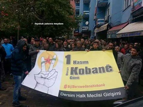 Dersimde halk yağışa rağmen #1KasimDunyaKobane günü icin sanat sokağında toplandı.