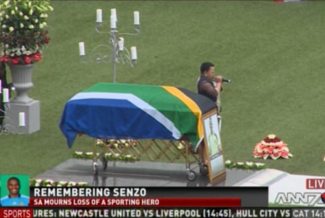 FootballFact101's tweet photo. South Africa and Orlando Pirates goalkeeper, Senzo Meyiwa, who was killed last Sunday is been laid to rest today #RIP http://t.co/R3wnZVzWtp