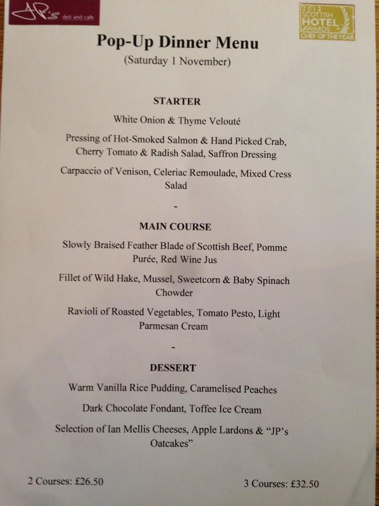 Quick reminder: Last 2 tables available for this evenings pop-up restaurant. Call 01620 890245 to book!