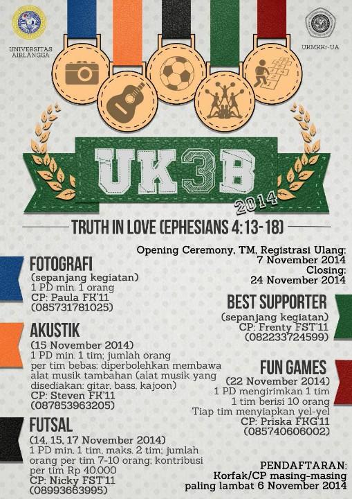 Profetis_uk3's tweet photo. UK3 Bersaudara kembali hadir dengan lomba yg seru dan sayang banget kalo gak ikutan. Ayo segera daftar! http://t.co/iegKPSAyJw