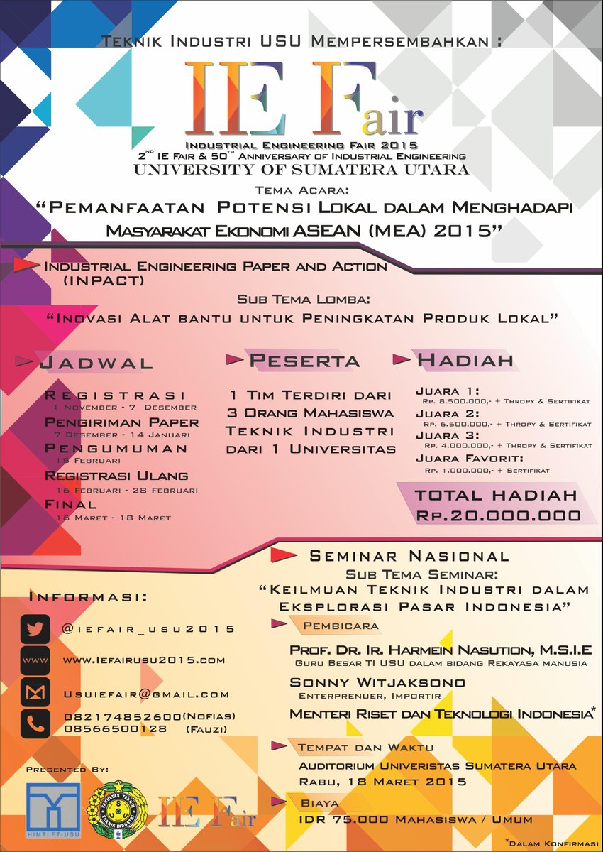 IE Fair USU 2015 is officially opened. Check our website iefairusu2015.com. Fb: IE Fair USU 2015 <a href="/TlingkunganUSU/">T. Lingkungan USU</a>