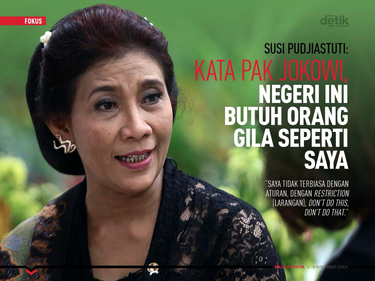 detikcom's tweet photo. Jokowi bilang negeri ini butuh orang gila kayak Susi, Susi pun luluh 
http://t.co/QuyNzH2IUD @majalah_detik http://t.co/zhr0AlSXEM