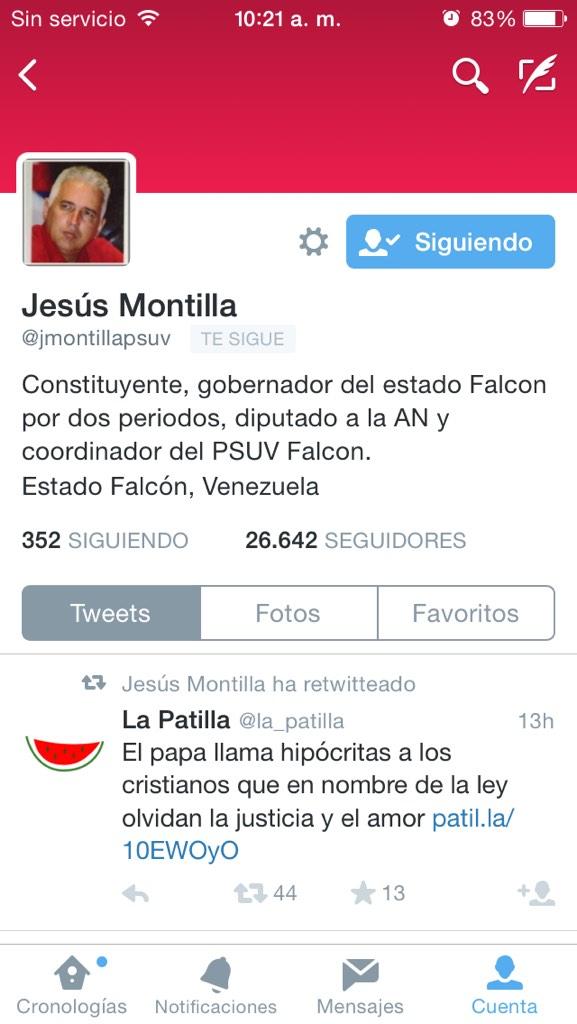 Corovirtual's tweet photo. Me causa curiosidad que este Dip. Revolucionario siempre Retwitee a La Patilla. @jmontillapsuv @NicolasMaduro http://t.co/bkEg7cuesZ