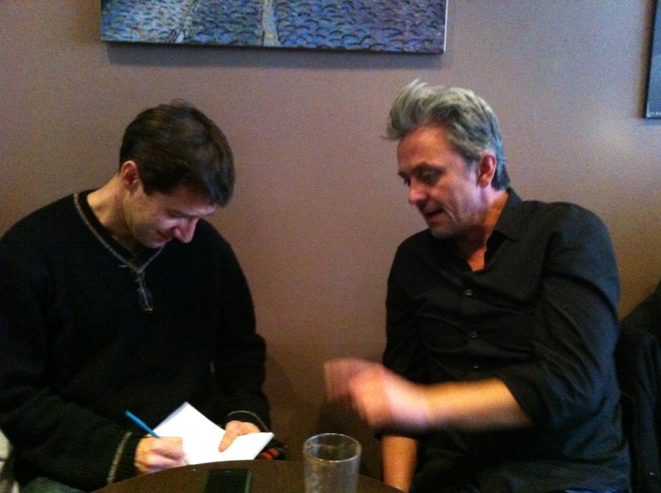 grescoe's tweet photo. The "Pope of Urban Cycling" @copenhagenize lays down the law to a rapt Devoir scribe at a #Montreal cafe http://t.co/hZM2Hm7zjN