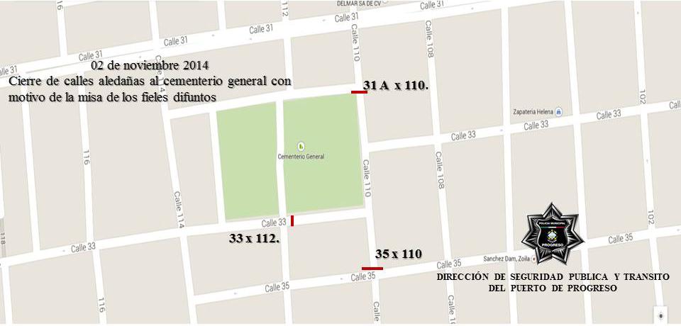 PoliciaProgreso's tweet photo. Domnigo 02 de Nov. cierre de las calles 33 x 112, 35 x 110 y 31 A x 110. por misa de los Fieles Difuntos http://t.co/FH3s4LhAgF