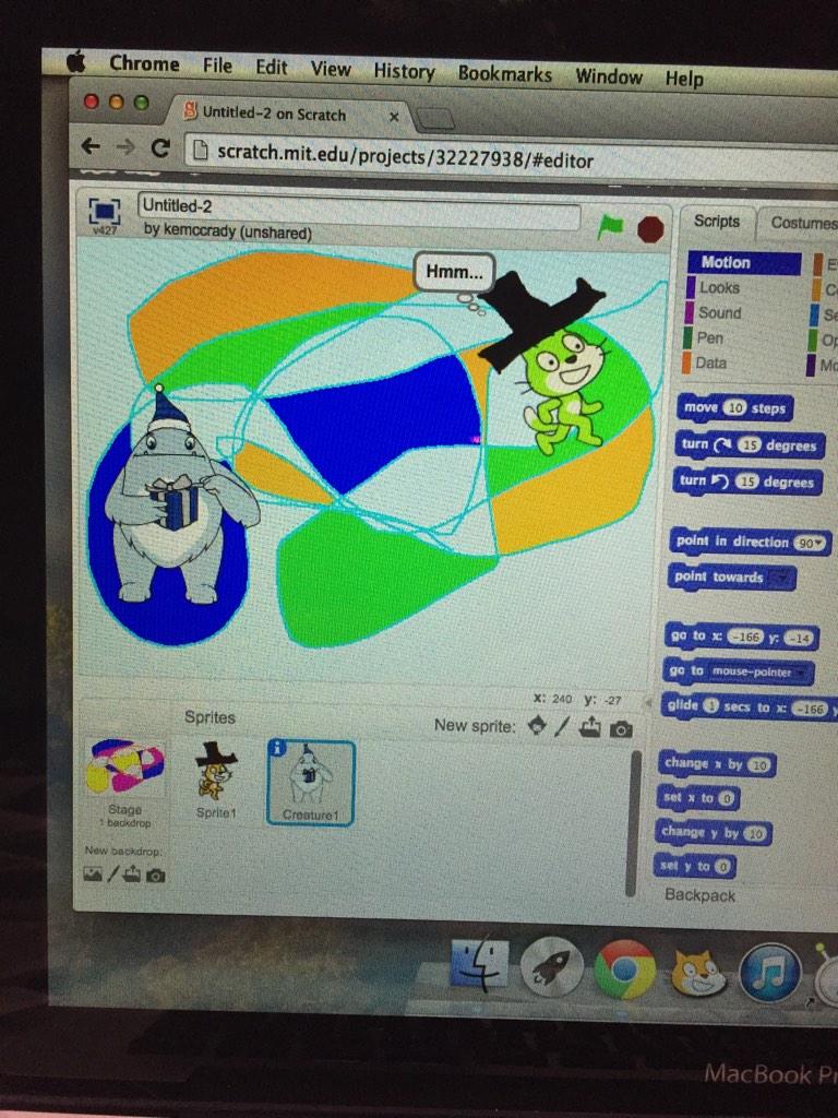 elainehordo's tweet image. Loving exploring with #scratchmit at @SparkShiftLab! #programming #creativity #loveit