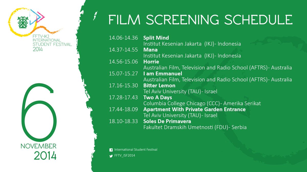 Jadwal pemutaran 6 November! #ISF2014