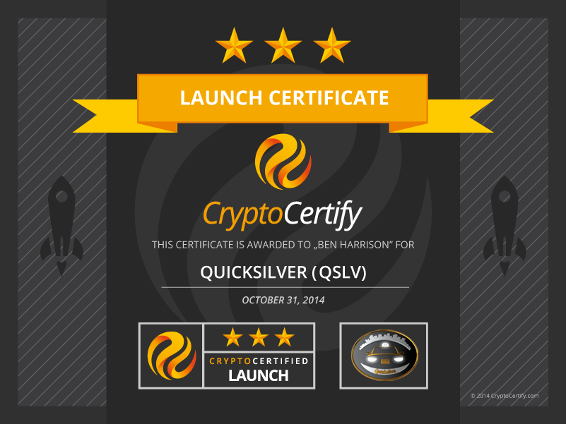 CryptoCertify's tweet image. CryptoCertify „Launch Certificate" is awarded to @Quicksilver_Dev #QSLV bitcointalk.org/index.php?topi…