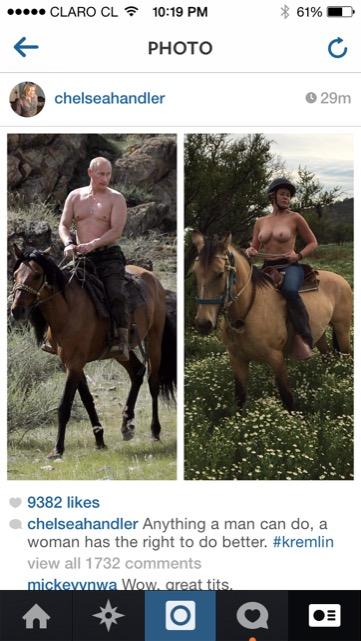 canarias_viva's tweet photo. .@ChelseaHandler denuncia el sexismo de @instagram con un topless a lo Putin http://t.co/iAdtqeFky6 http://t.co/cpO5XBzVmE