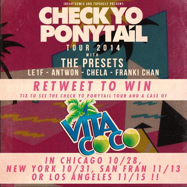 vitacococafe's tweet image. RT for your chance to WIN tix to the San Fran stop of the @checkyoponytail tour on 11/13! It's going to be NUTS!