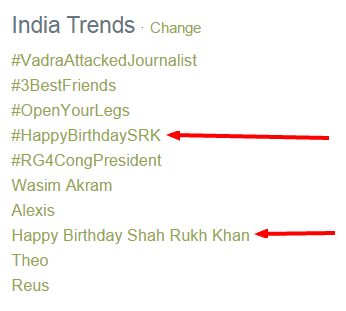  and  Happy Birthday Shah Rukh Khan both are trending in India. 