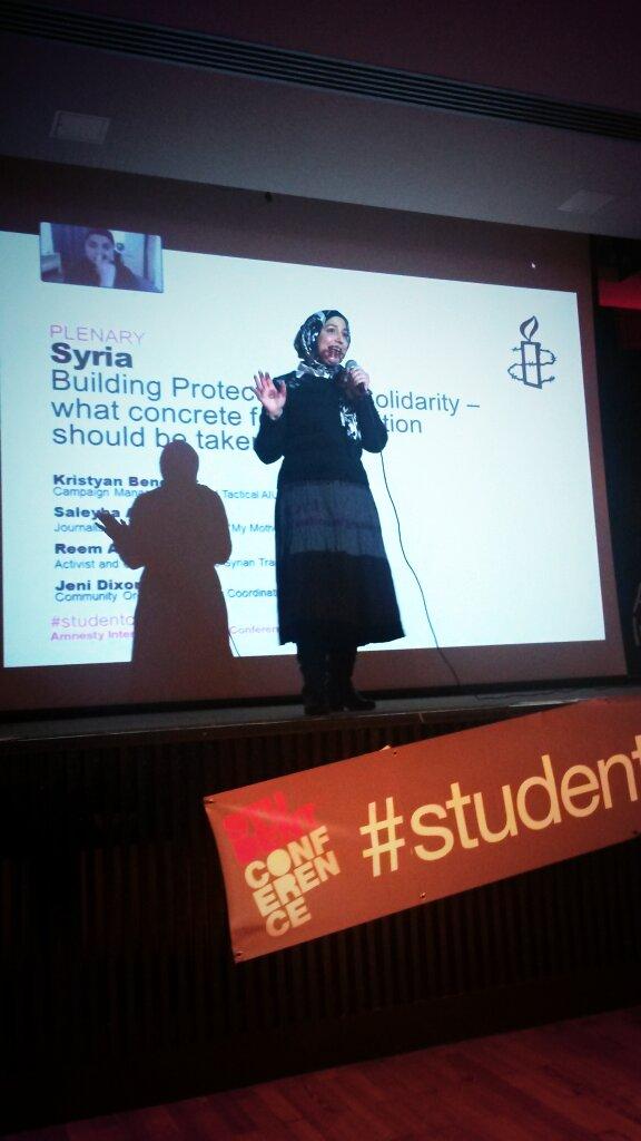 Jaclarner's tweet photo. One of @STANCommitte's heroes, the incredible @reemassil speaking at #studentconf http://t.co/EwCSM9R4uV