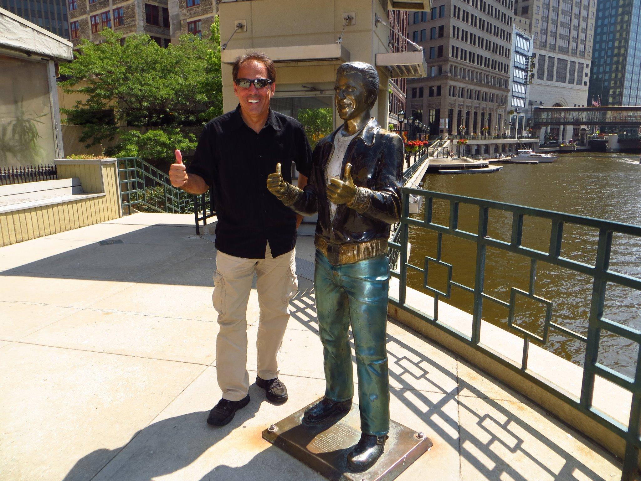 10/30 Happy Birthday Henry Winkler at the Phonz statue, Milwaukee Riverwalk, Wisconsin 