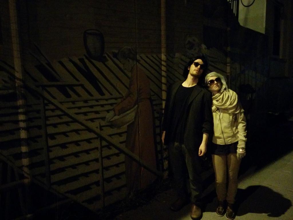 gingereilish's tweet photo. @OnlyLoversLeft #HalloweenCostumes Adam &amp; Eve in #stjohns #NL @twhiddleston #TildaSwinton Night out with the #zombies http://t.co/UI6s6GLyAw