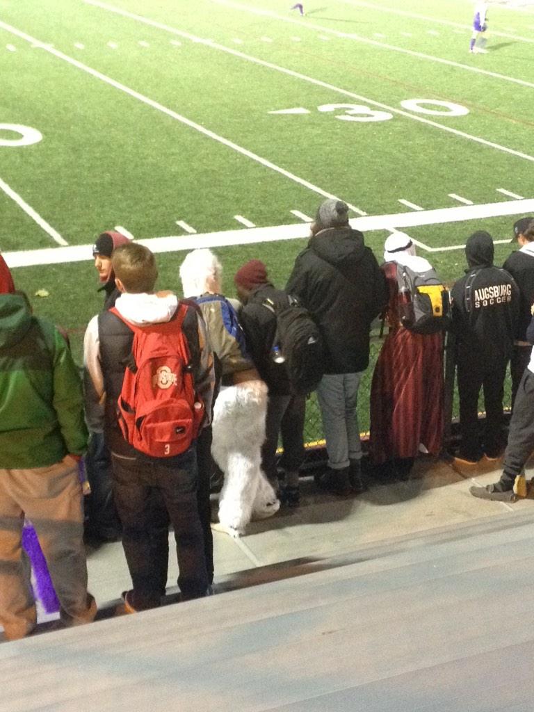l_knobel's tweet photo. Lots of studying happening at the St. Thomas v. Augsburg women's soccer game. #academia #dontthinkso http://t.co/98JXil1S0M