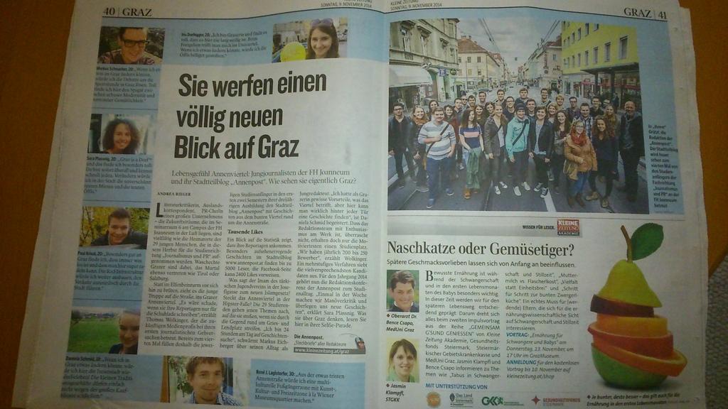 annenpost's tweet photo. Doppelseite über die #annenpost im Grazteil der @kleinezeitung. Wir freuen uns auf eine weitere Zusammenarbeit! http://t.co/MQaSTa3tr5