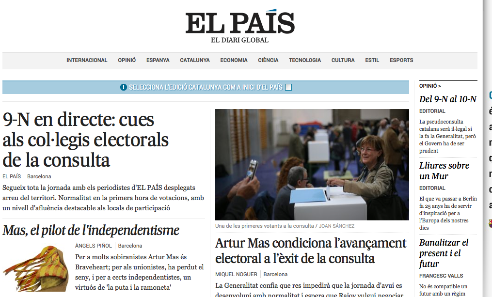 er_pllo's tweet photo. Ojo a las diferencias entre las edicions Catalunya y España de @el_pais: http://t.co/aQcJeOdDq8