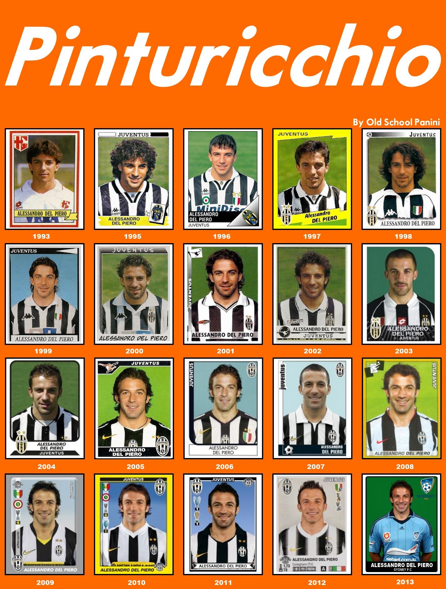 Happy Bday for Alessandro DEL PIERO birthday all his stickers from 1993 to 2013 : 