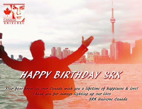 Officially midnight on the East Coast! HAPPY BIRTHDAY SHAH RUKH KHAN! Sending you warm hugs from cool Canada! 