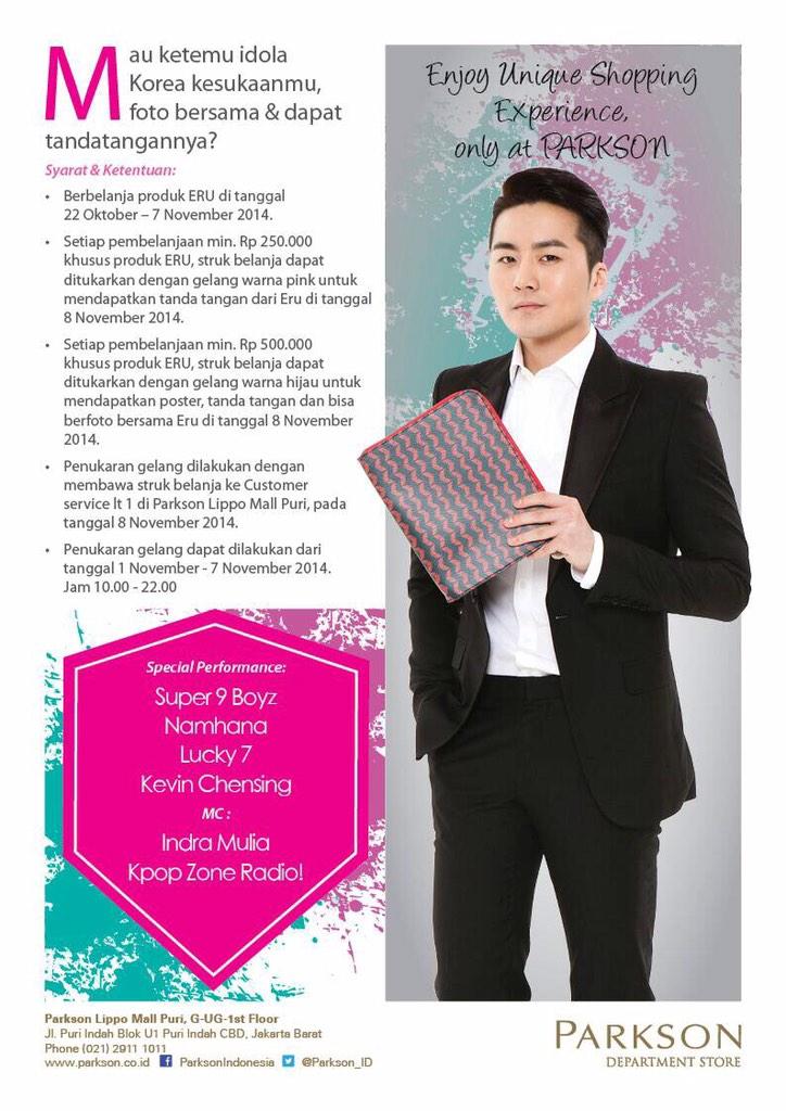 YoBest_Jatim's tweet photo. [FYI] Meet &amp; Greet Eru 08 Nov 14 Present By : @parkson_id akan ada Perform dari @Super9BoyzIndo http://t.co/kzhNfoTCHz