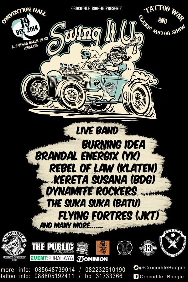 eventsurabaya's tweet photo. SWING IT UP @CrocodileBoogie present 19.12.14 at Convention Hall sby with Tattoo War &amp; Classic Motor Show http://t.co/E7ubo1Qnyi