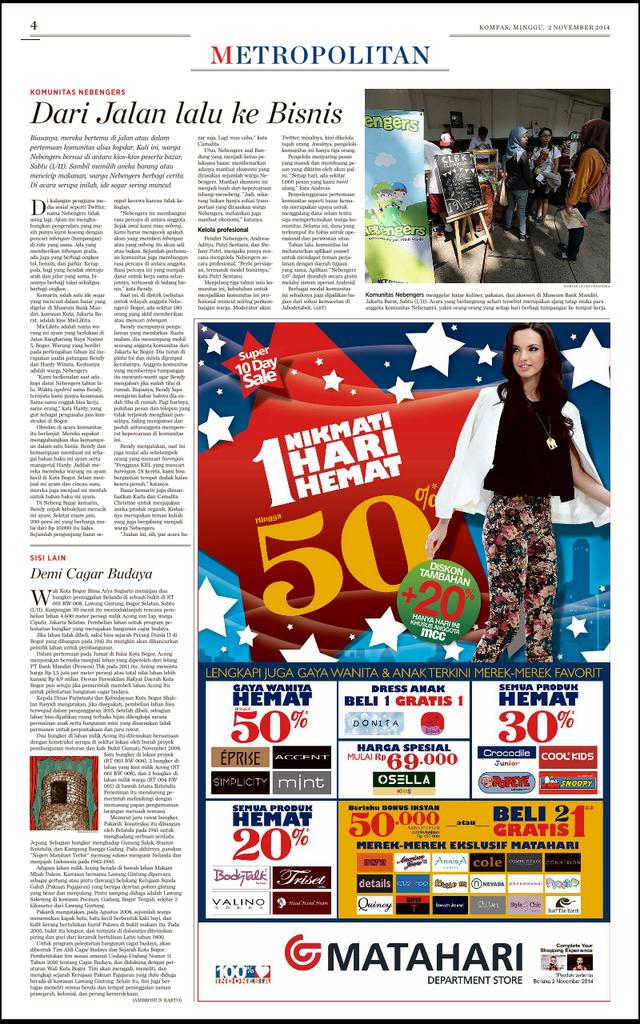 Wah! Keren.. "<a href="/princess_alit/">Tari Hasyim</a>: Liputan kegiatan #NebengBazaar komunitas <a href="/nebengers/">#BarengNebengers</a> di Kompas hari ini. "