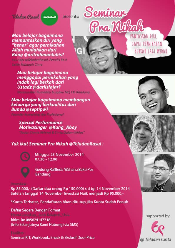 marmarmar__'s tweet photo. @IrmaMala25 Ikuti"Pantaskan diri,Gapai Pernikahan Berkah lg Mudah" Wahana Bakti Pos.23 Nov.BANDUNG.CP 085624147718  http://t.co/t8DpIpyzKJ