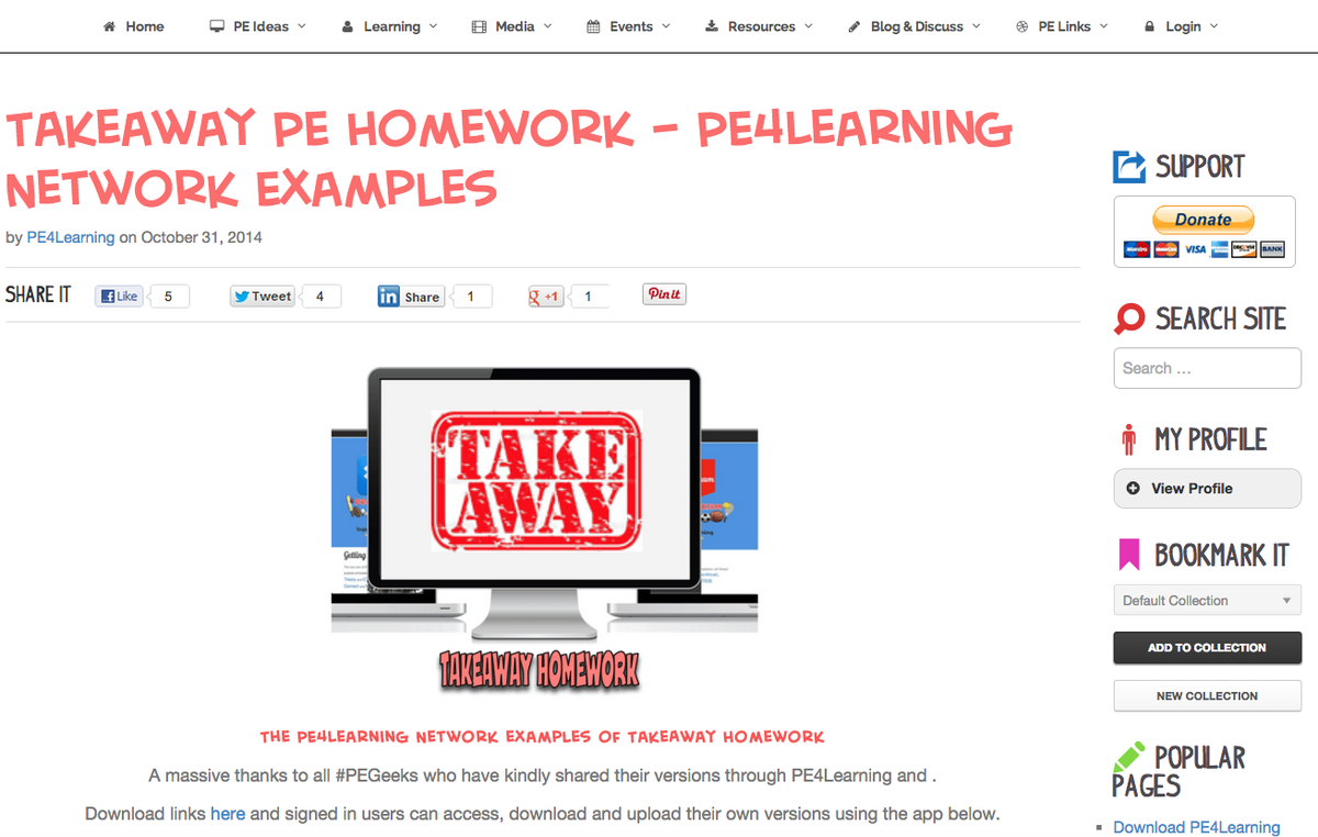 PE4Learning's tweet image. NEW RESOURCE!
Takeaway PE Homework PE4Learning Network Examples 

@ wp.me/p4roY8-1aO 

#pegeeks #physed #PETeam